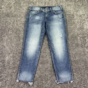Silver Jeans Womens W30/L24 Blue Suki Skinny Crop Distressed Denim Stretch City